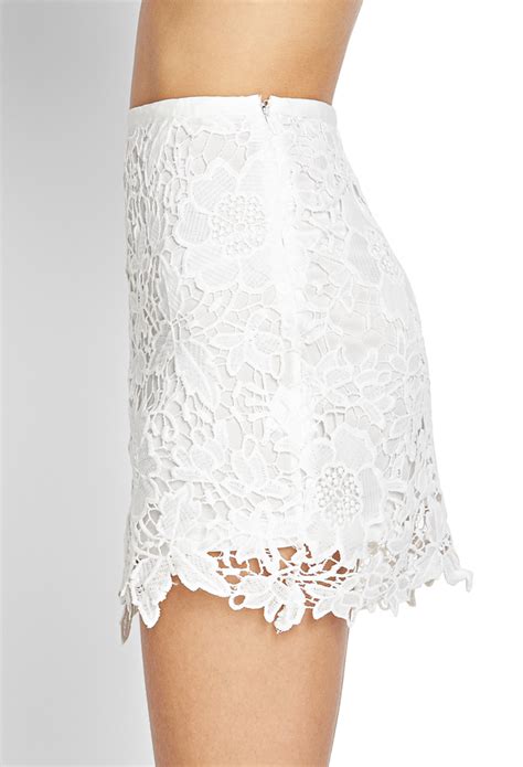 lyst forever 21 floral crochet mini skirt in white