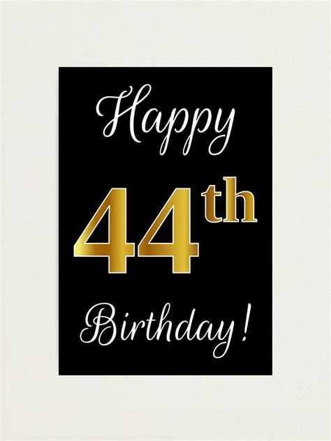 Elegant Faux Gold Look Number Happy 44th Birthday Black