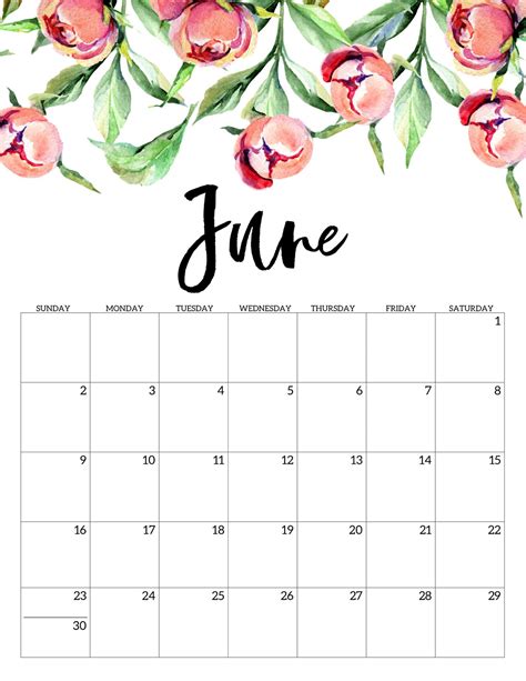 June Calendar 2019 Portrait June Calendar Printable Free Printable