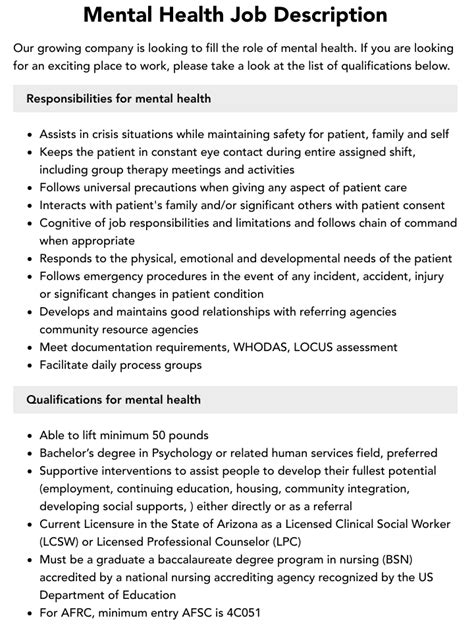Mental Health Job Description Velvet Jobs