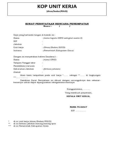 Surat Pernyataan Rencana Penempatan Pdf