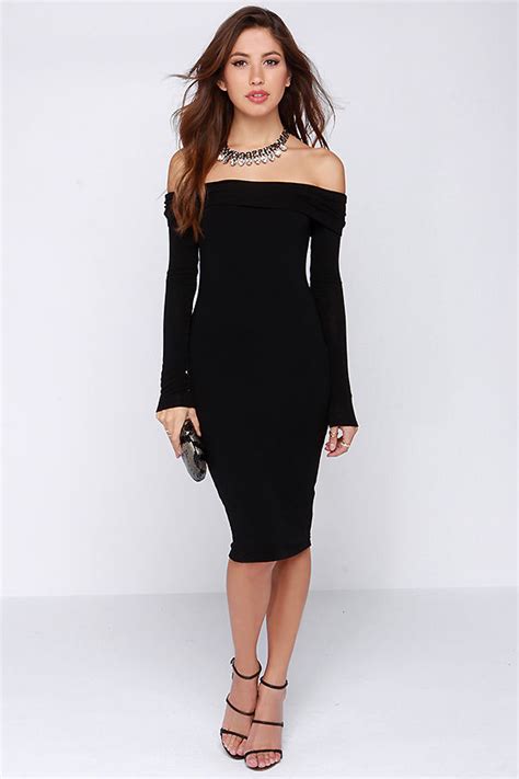 Sassy Black Dress Off The Shoulder Dress Sweater Dress 4700 Lulus