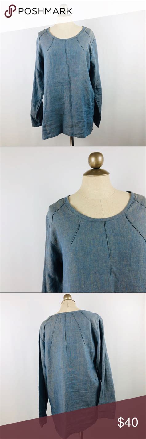 flax by jeanne engelhart blue linen top ls tunic linen top tops clothes design