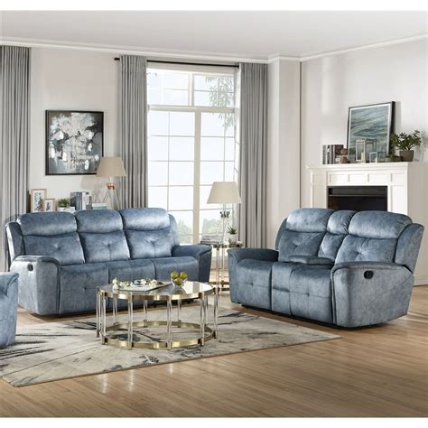 Contemporary Design Living Room Furniture Reclining 2pc Sofa Set Silver