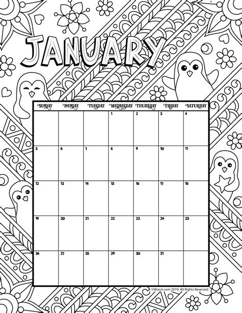January Calendar Coloring Page Coloring Pages