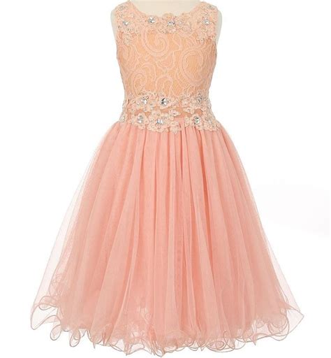 Flower Girl Dress Blush Peach Pink Lace Embellished With Sequins And