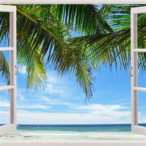 Palm Tree Beach Wall Decal Vertical 3d Window Tropical Beach Etsy