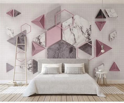 3d Wallpaper Modern Stereo Geometry Polygon Marble Texture Etsy