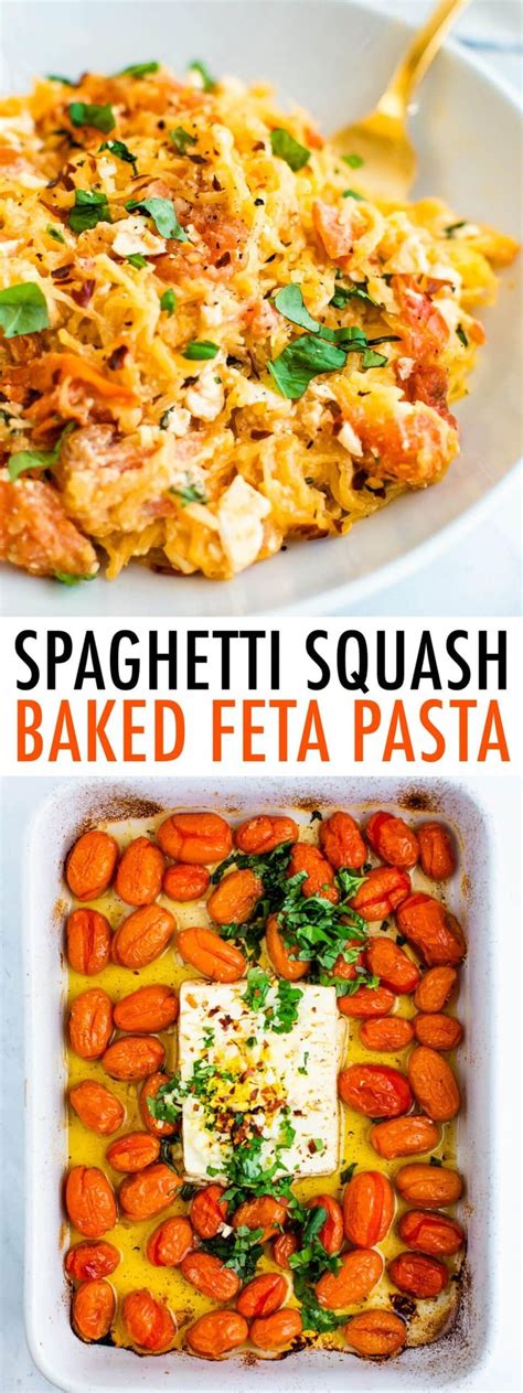 Spaghetti Squash Baked Feta Pasta Recipe Feta Recipes Spaghetti