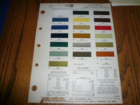 1973 Oldsmobile Ditzler Ppg Color Chip Paint Sample Cutlass Starfire
