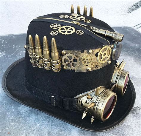 Steampunk Hat And Goggles Black Felt Steampunk Top Hat With Etsy