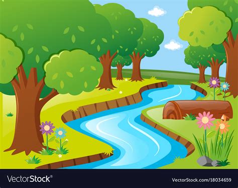 Scene With River And Trees Royalty Free Vector Image