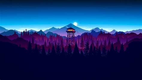 Landscape Mountains Forest Watch Tower Minimalist