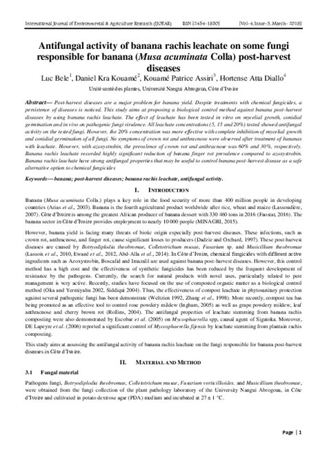 Pdf Antifungal Activity Of Banana Rachis Leachate On Some Fungi