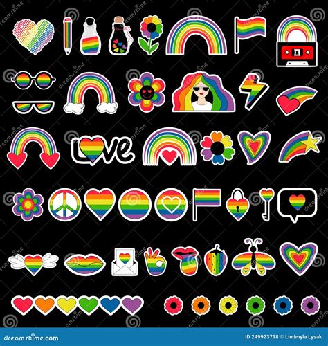 big set stickers symbols of lgbt community lgbtq pride month vector icons lesbian pride flags