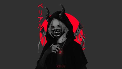 Anime Anime Girls Mask Simple Background Devil Hd Wallpaper