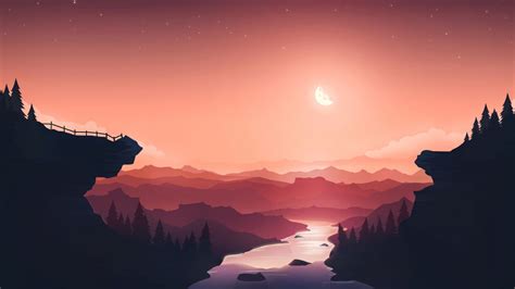 Sunset 4k Wallpaper Moon River Mountains Gradient Background Peach