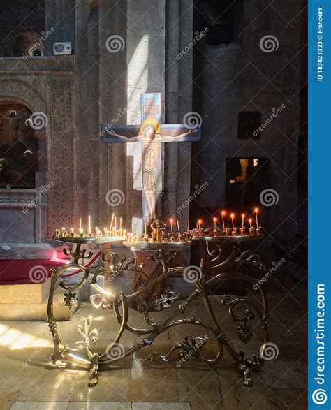 Sunlit Crucifix Inside A Christian Orthodox Church Editorial Stock Photo - Image of sunlit ...