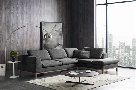 Divani Casa Hickman Modern Dark Grey Fabric Sectional Sofa - Sectionals