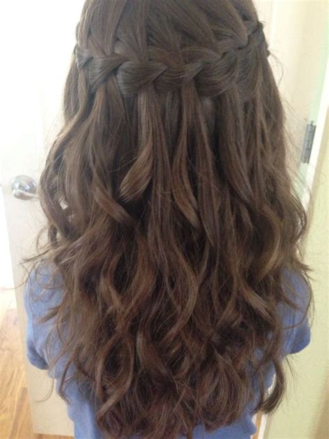 Create three small braids on one side of your hair and accessorize them with some golden pins. Waterfall braid on my niece with her next-day curls ...
