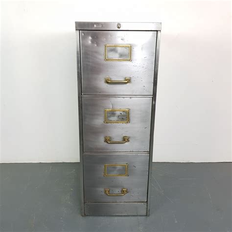Vintage Polished Steel 3 Drawer Filing Cabinet Lovely And Co