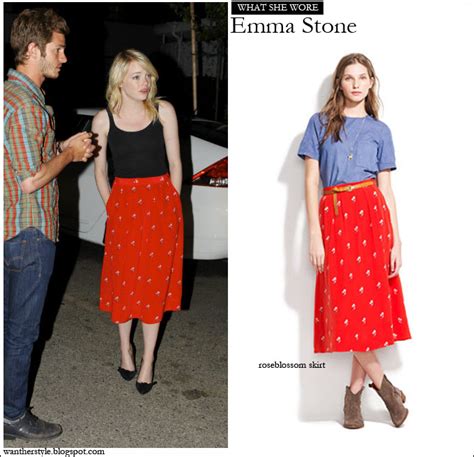 What She Wore Emma Stone In Red Reseblossom Midi Madwell