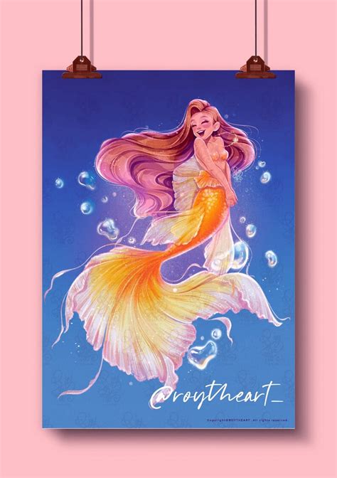Goldfish Mermaid Original Fine Art Print On Matte Mermaid Etsy