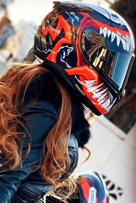 Free Download Hot Biker Girl Wearing A Super Cool Hjc Venom Motorcycle Helmet Hd Phone