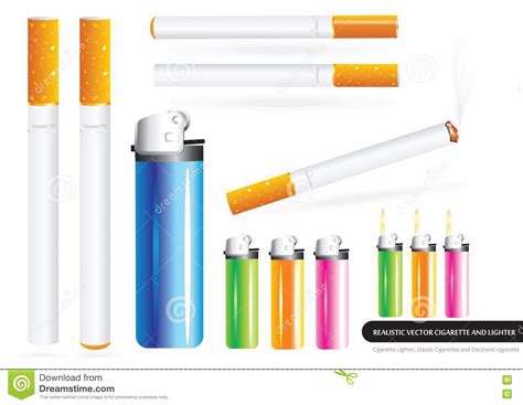realistic vector cigarettes  lighter stock vector illustration  smoke white