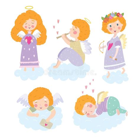 Vector Set With Cute Angels Greeting Card For The Holidays Valentine S