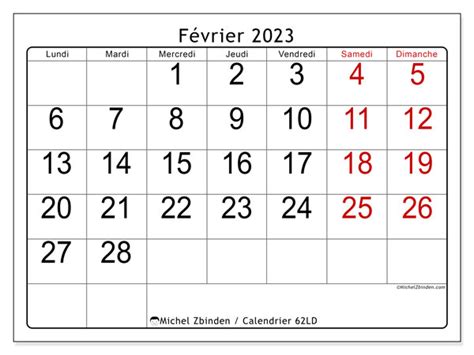 Calendrier Février 2023 à Imprimer “501ld” Michel Zbinden Be