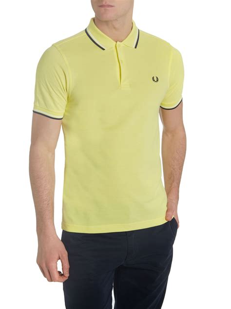 Fred Perry Classic Slim Fit Twin Tipped Polo Shirt In Yellow For Men Lyst