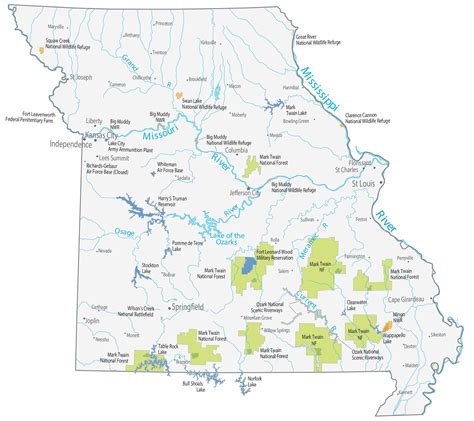 Missouri State Map Places And Landmarks Gis Geography