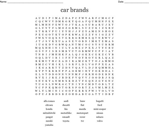 Types Of Cars Word Search In 2021 Vocabulary Words Cars Word Search