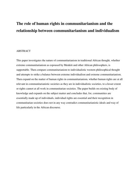 Pdf The Role Of Human Rights In Communitarianism And The Relationship Between Communitarianism
