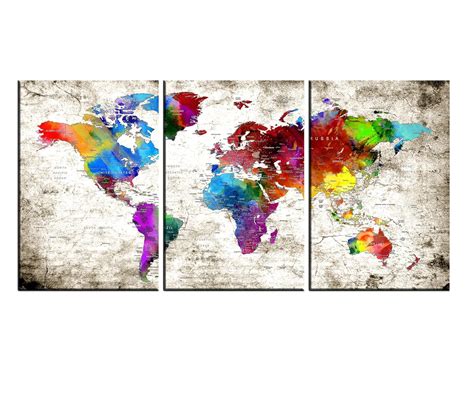 Extra Large Wall Art Canvas Push Pin World Atlas Map Wall