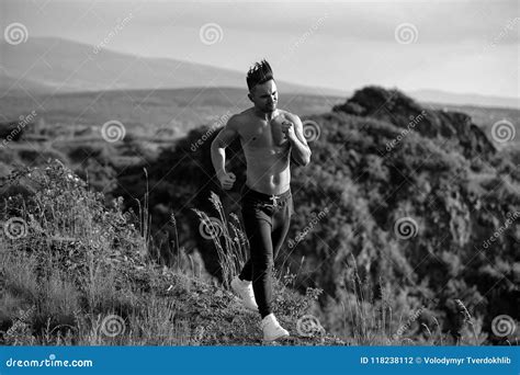 Morning Workout Muscular Man Running Outdoor Stock Photo Image Of