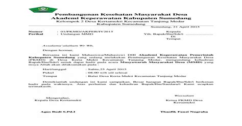 Surat masuk perusahaan adalah surat yang dikirimkan oleh pihak lain dan diterima oleh suatu perusahaan. Contoh Surat Undangan Rapat Musyawarah Desa - Sample Surat ...