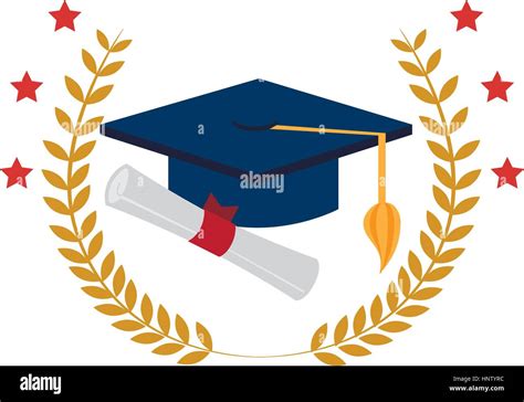 Crown Leaves With Graduation Cap And Certificate Vector Illustration