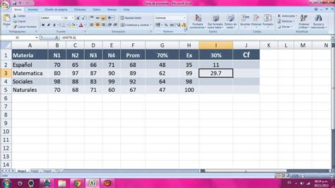 Tabla De Calificaciones En Excel MIDE