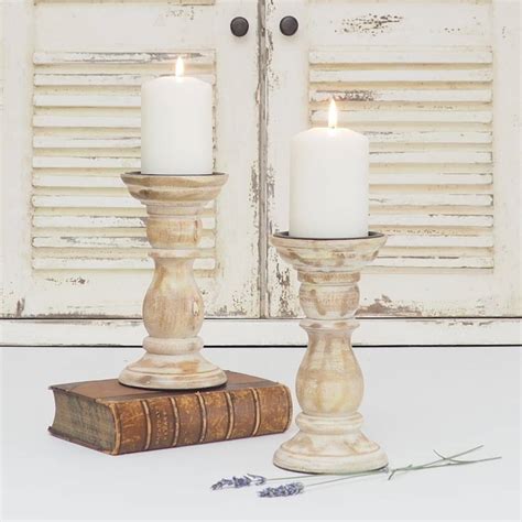 Wooden Candlestick White Distressed By Za Za Homes