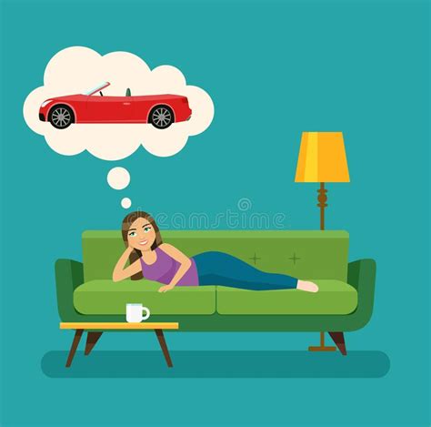 Happy Young Woman Lying Sofa Stock Illustrations 578 Happy Young