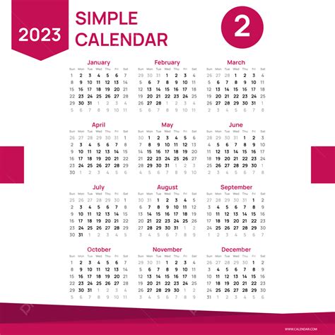 Calendar 2023 Vector Template Simple Minimal Design Y