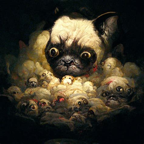 Evil Pug Devouring A Litter Of Kittens In The Style Of Goya Rmidjourney