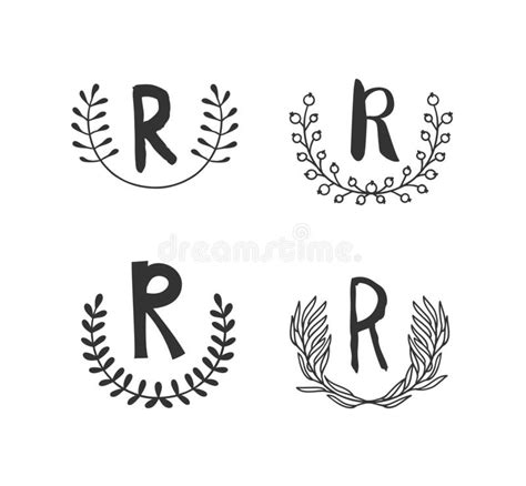 Hand Drawn Set Of Monogram Objects For Design Use Black Vector Doodle