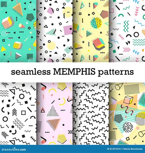 Memphis Seamless Patterns Available In Swatches Panel Cartoon Vector