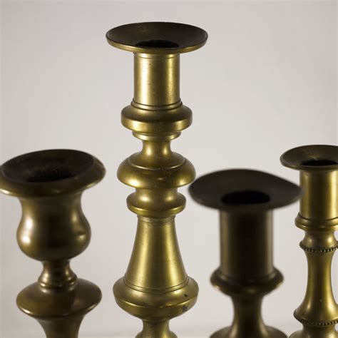 Four Antique English Victorian Brass Candlesticks Late 19th Century