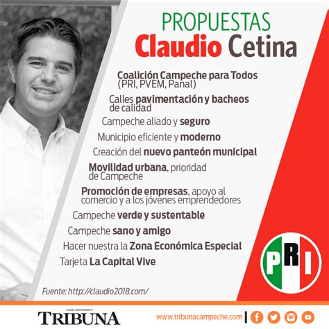 Para el candidato, al final del apartado número 3 y 5 que hablan del crecimiento de la economía se menciona si bien el candidato jaime rodriguez calderon ha realizado diversas propuestas a medios de comunicación y a través de sus redes sociales. Propuestas candidatos a alcaldía de Campeche - Tribuna ...