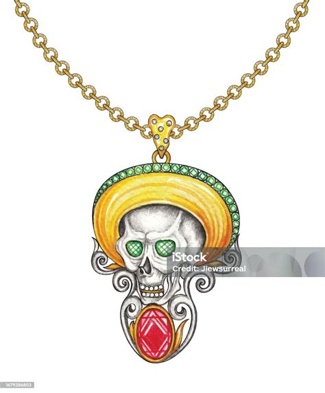 Jewelry Design Art Vintage Fancy Skull Necklace Stock Illustration