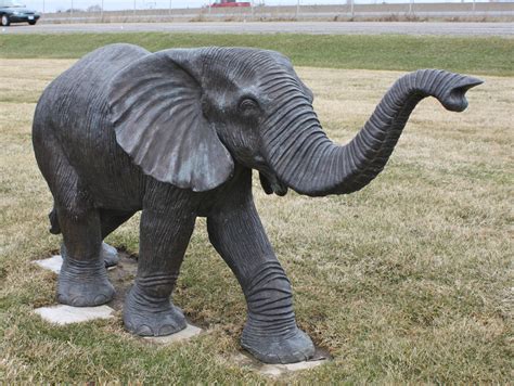 Baby Elephant Statue With Trunk Raised Life Size Irongate Garden Elements
